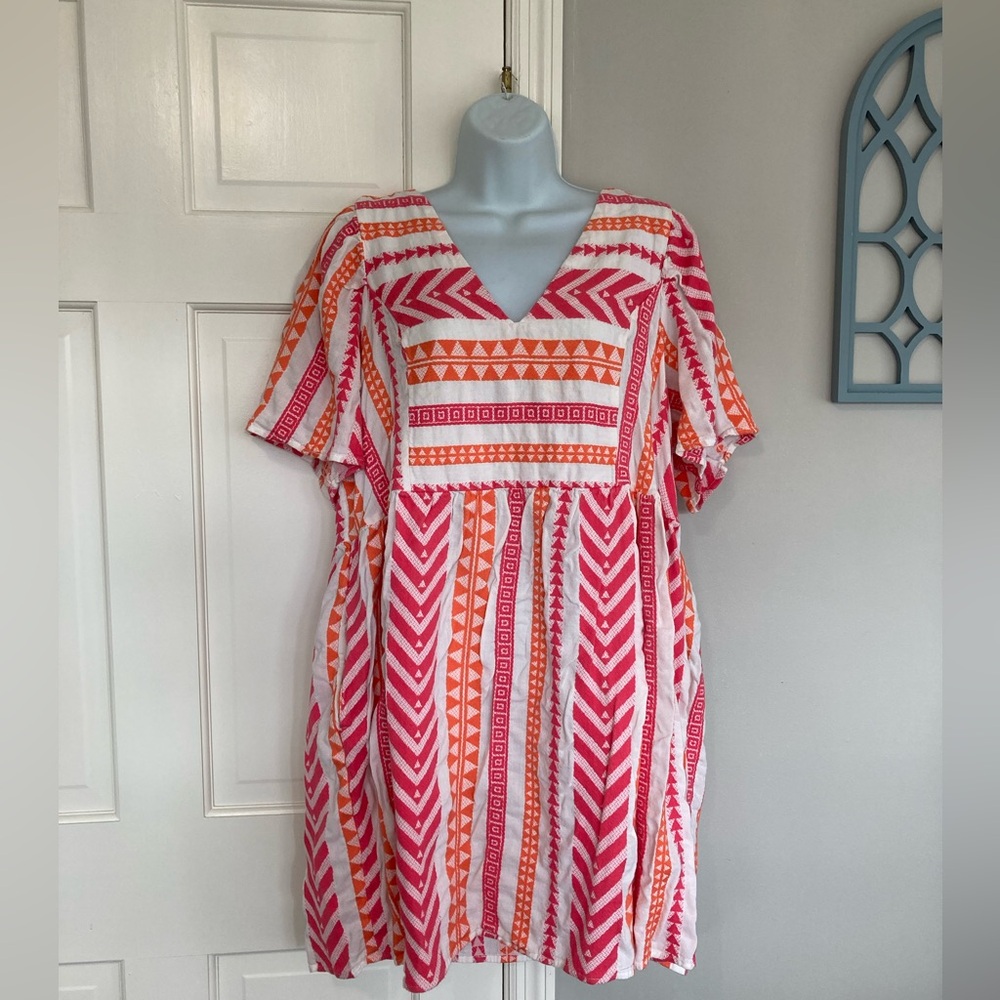 Old Navy Pink and Orange Patterned Midi Dress